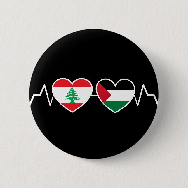 Bóton Redondo 5.08cm Flags de Unidade Palestina Libanesa Batida. (Frente)
