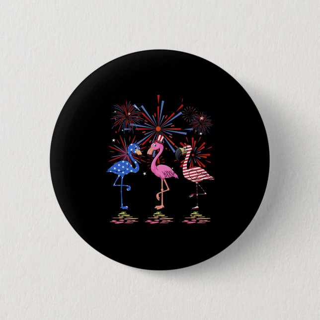 Bóton Redondo 5.08cm Flamingo American Flag para 4 de julho (Frente)