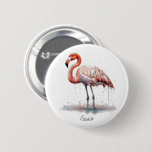 Bóton Redondo 5.08cm Flamingo cor-de-rosa no estilo Pointillism