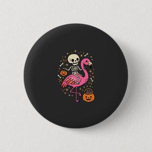 Bóton Redondo 5.08cm Flamingo Esqueleto Halloween Balde De Doces Vetor 