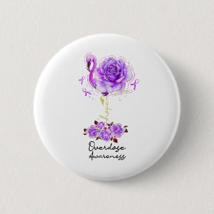Bóton Redondo 5.08cm Flamingo Floral Esperança Fita Roxa Sobre dose Con