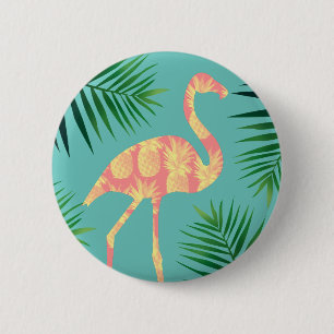 Bóton Redondo 5.08cm Flamingo & folha tropicais do abacaxi