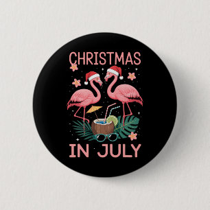 Bóton Redondo 5.08cm Flamingo Rosa Natal Em Julho Com Chapéu De Papai N