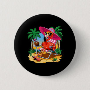 Bóton Redondo 5.08cm Flamingo Rosa Vibrações de Verão Praia Palmeira Ve