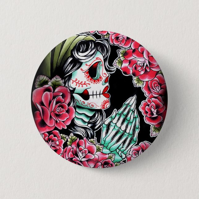Bóton Redondo 5.08cm Flash de Diâmetro De Los Muertos Tatuagem (Frente)