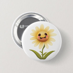 Bóton Redondo 5.08cm Flor Amarelo Feliz e Bonito