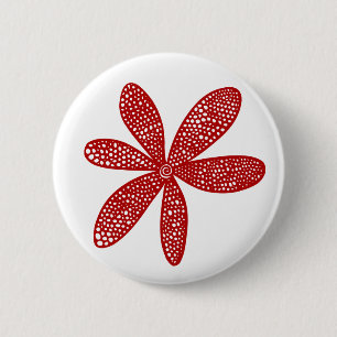 Bóton Redondo 5.08cm Flor bonito - vermelho do rubi no branco