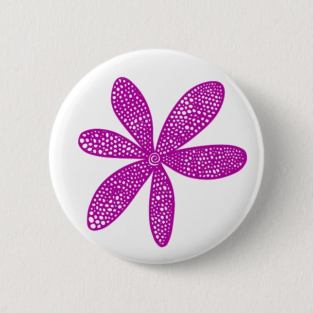 Bóton Redondo 5.08cm Flor bonito - Violeta Profunda em Branco (Frente)