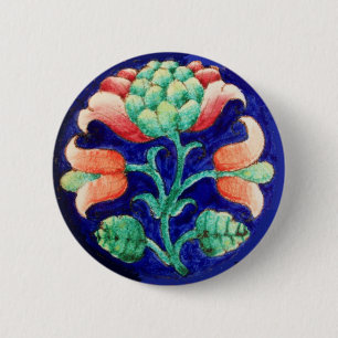 BÓTON REDONDO 5.08CM FLOR COR-DE-ROSA ESTILIZADO, VERDE AZUL FLORAL
