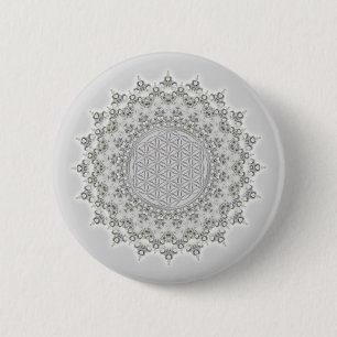 Bóton Redondo 5.08cm Flor da Vida - cinza Fractal Mandala verde