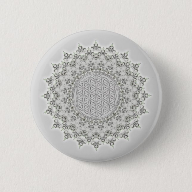Bóton Redondo 5.08cm Flor da Vida - cinza Fractal Mandala verde (Frente)