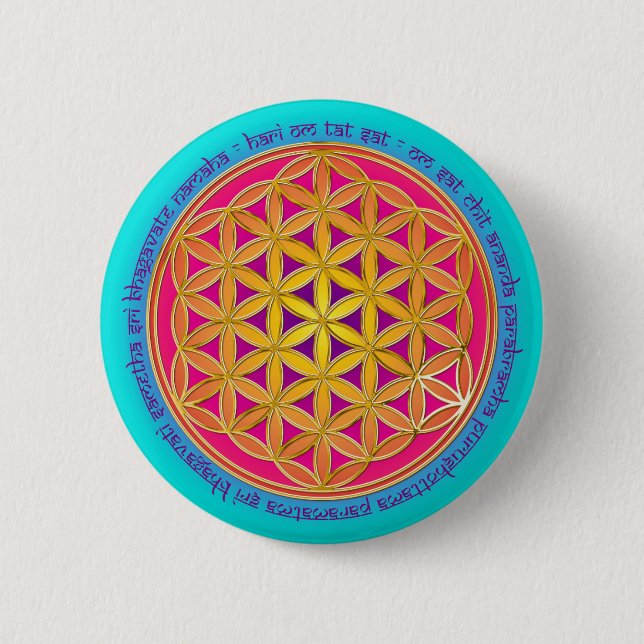 Bóton Redondo 5.08cm Flor Da Vida / Moola Mantra (Frente)