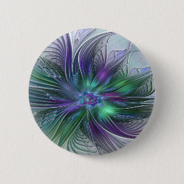 Bóton Redondo 5.08cm Flor de Fractal de Arte Abstrato Moderno Roxo Verd