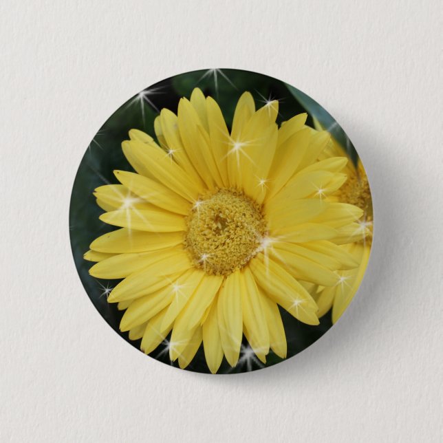 Bóton Redondo 5.08cm flor de gerbera amarela com estrelas (Frente)
