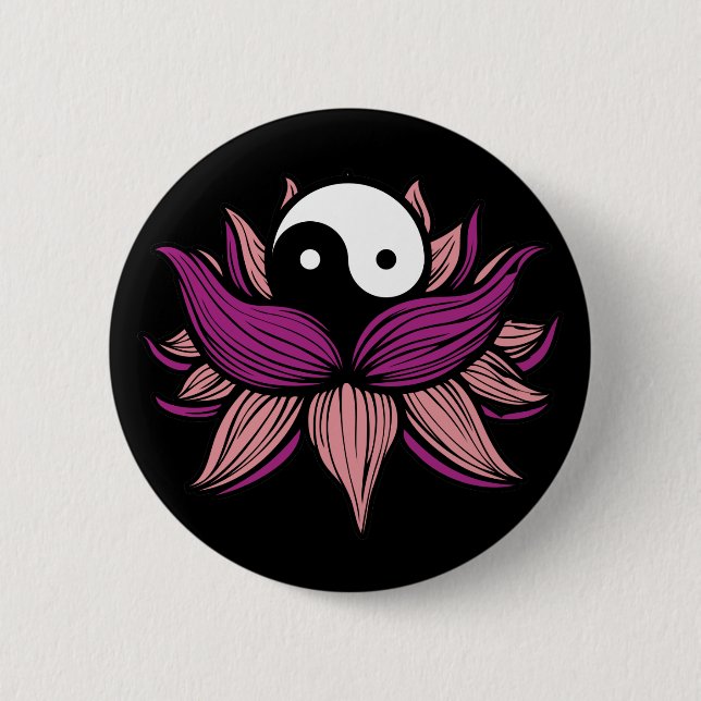 Bóton Redondo 5.08cm Flor de Lotus e Yin Yang (Frente)