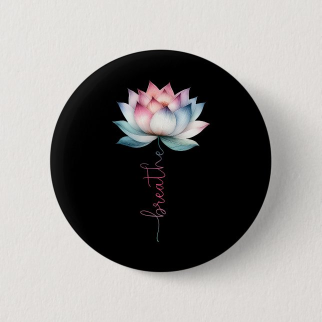 Bóton Redondo 5.08cm Flor de Lótus Respirar Meditação Mística Hippie Eu (Frente)