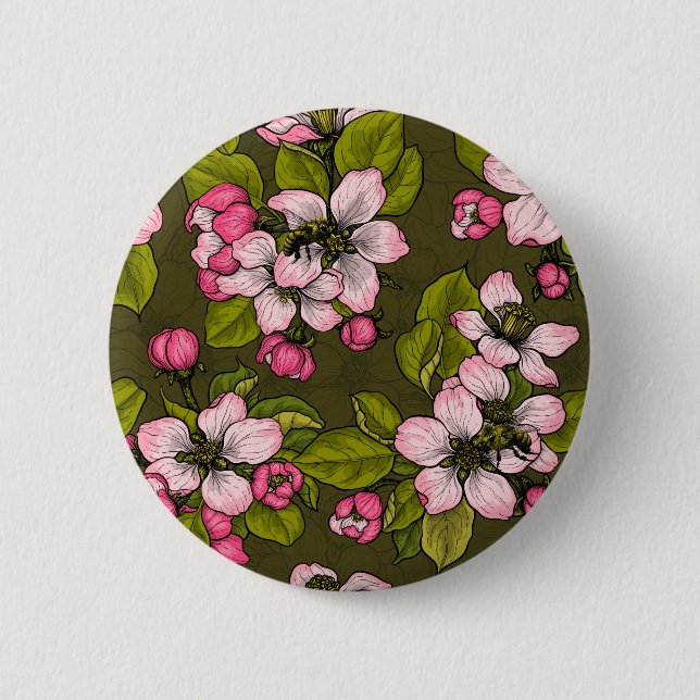 Bóton Redondo 5.08cm Flor de maçã em verde-escuro (Frente)