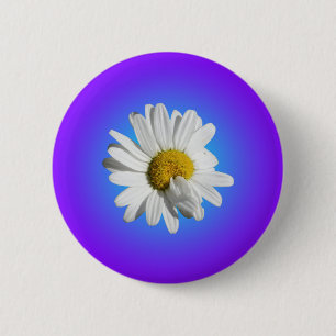 Bóton Redondo 5.08cm Flor de Margarida Branca Gradiente Azul Roxo