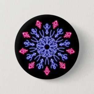 Bóton Redondo 5.08cm Flor de néon azul e vermelho