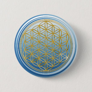 Bóton Redondo 5.08cm Flor de Vida / Blume des Lebens - Dourado azul