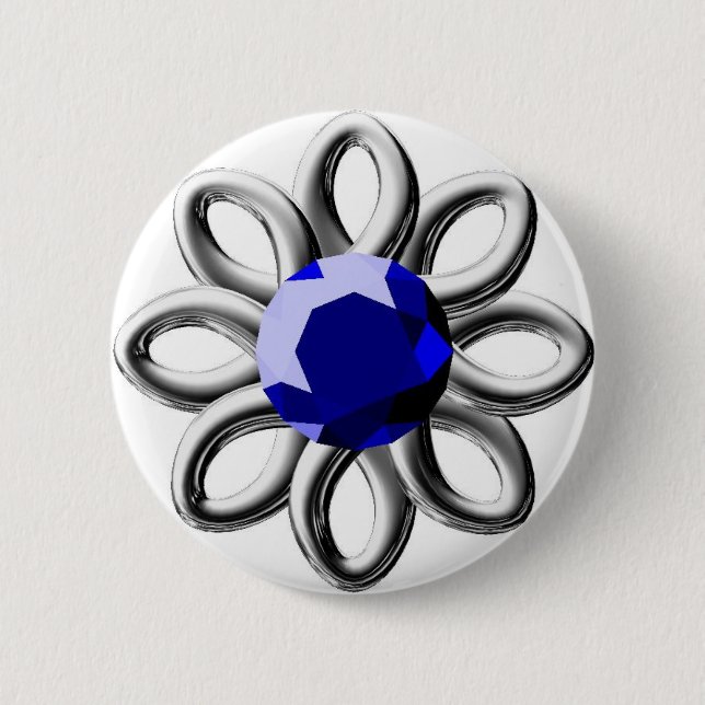 Bóton Redondo 5.08cm Flor prateada com pedra azul (Frente)