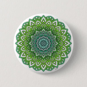 Bóton Redondo 5.08cm Flor Verde Espimentada Mandala