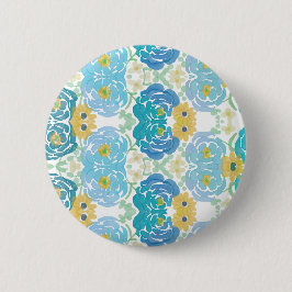 Bóton Redondo 5.08cm Floral Aquarela Azul e Amarelo