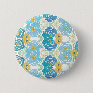 Bóton Redondo 5.08cm Floral Aquarela Azul e Amarelo