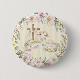 Bóton Redondo 5.08cm Floral Cross and Lamb | Happy Easter