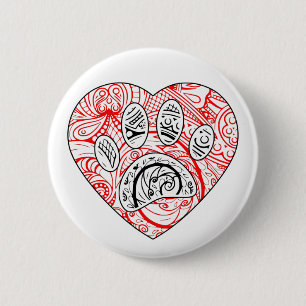 Bóton Redondo 5.08cm Floral Mandala Dog Paw Print Red Heart