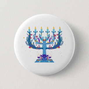 Bóton Redondo 5.08cm floral menorah hanukkah