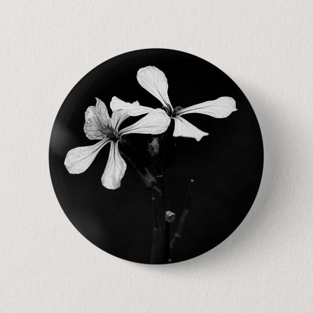 Bóton Redondo 5.08cm floral preto e branco minimalista (Frente)