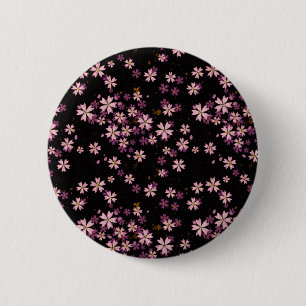 Bóton Redondo 5.08cm Flores cor-de-rosa no preto