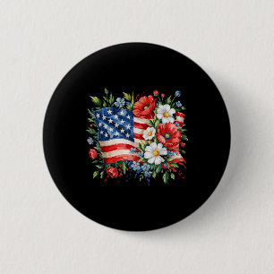 Bóton Redondo 5.08cm Flores da Bandeira Americana Floral 4 de Julho Pat