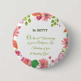 Bóton Redondo 5.08cm Flores de Aquarela Religiosas do 60º Aniversário