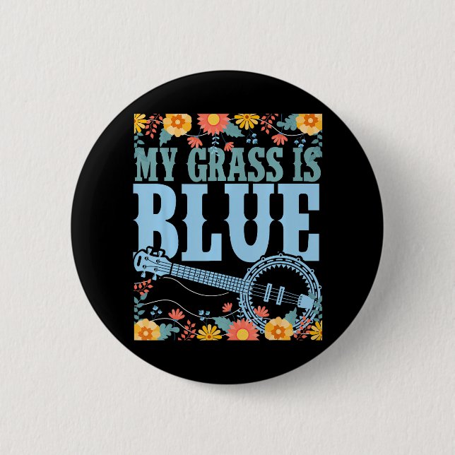 Bóton Redondo 5.08cm Flores de Banjo legal Blegrass com Stringage (Frente)