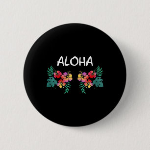Bóton Redondo 5.08cm Flores de Hibisco Feminino no Peito Havaiano Aloha