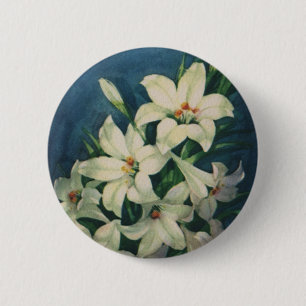 Bóton Redondo 5.08cm Flores de Lírio de Páscoa, Lírios de Páscoa Vintag