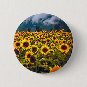 Bóton Redondo 5.08cm Flores de Paisagem de Girassol Amarelo