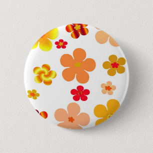 Bóton Redondo 5.08cm Flores de Pop de Arte Laranja e Amarela