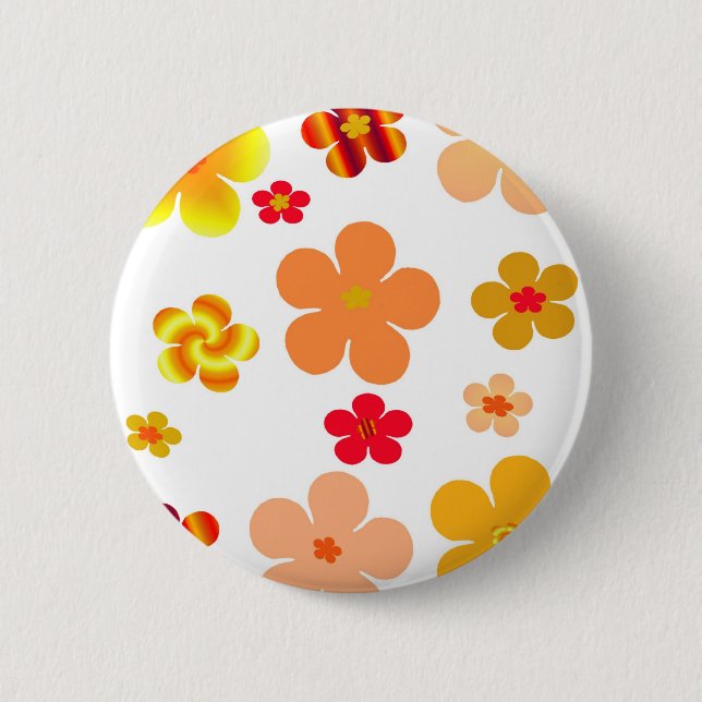 Bóton Redondo 5.08cm Flores de Pop de Arte Laranja e Amarela (Frente)