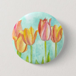 Bóton Redondo 5.08cm Flores de Tulipas de Aquarela de Pastel Rosa