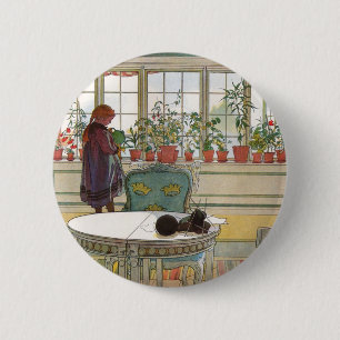 Bóton Redondo 5.08cm Flores no Windowsill por Carl Larsson