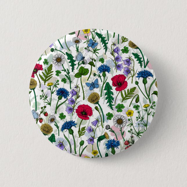 Bóton Redondo 5.08cm Flores silvestres em branco (Frente)