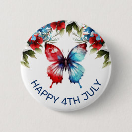 Bóton Redondo 5.08cm Flores Vermelhas, Azuis e Brancas de Aquarela 4 de