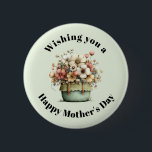 Bóton Redondo 5.08cm Flowers in a Pot Cozy Cute Mother's Day<br><div class="desc">A button with a whimsical stylish pot of flowers. Green,  pink and cream colors. Set in a green pot with a plaid cloth. Shabby vintage vibe.</div>