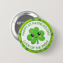 Fofo Verde Sorridente Trevo Sortudo Irlandês Sorri