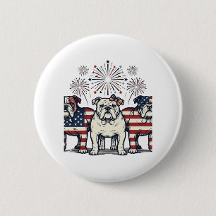 Bóton Redondo 5.08cm Fogo de Artifício Patriótico Bulldog Desenho Vinta