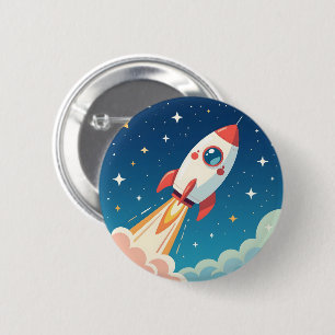 Bóton Redondo 5.08cm Foguete espacial fofo decolando
