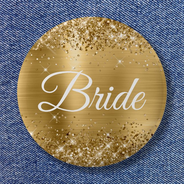 Bóton Redondo 5.08cm Folha de Ouro Brilhante (Bride Glittery Gold Foil Button)